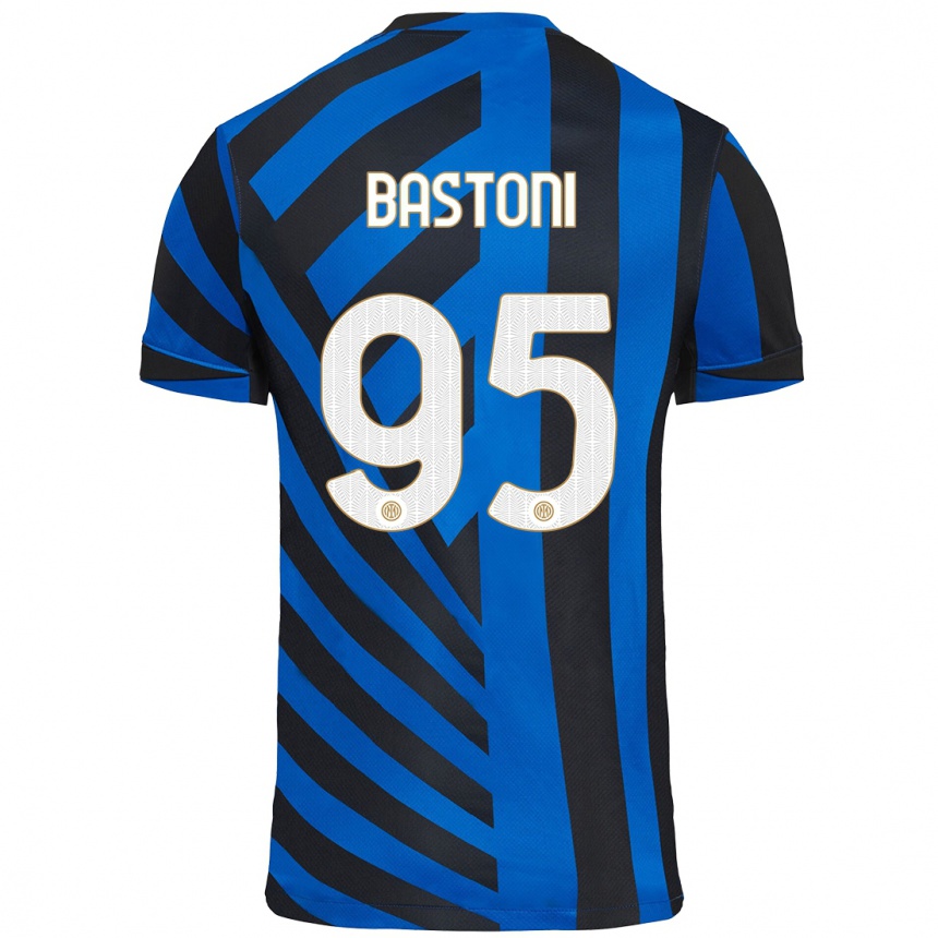 Kids Football Alessandro Bastoni #95 Blue Black Home Jersey 2024/25 T-Shirt Nz