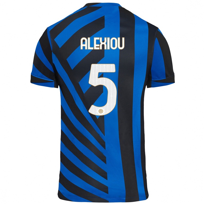 Kids Football Christos Alexiou #5 Blue Black Home Jersey 2024/25 T-Shirt Nz