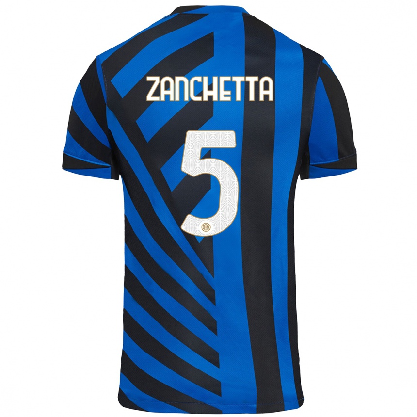 Kids Football Mattia Zanchetta #5 Blue Black Home Jersey 2024/25 T-Shirt Nz