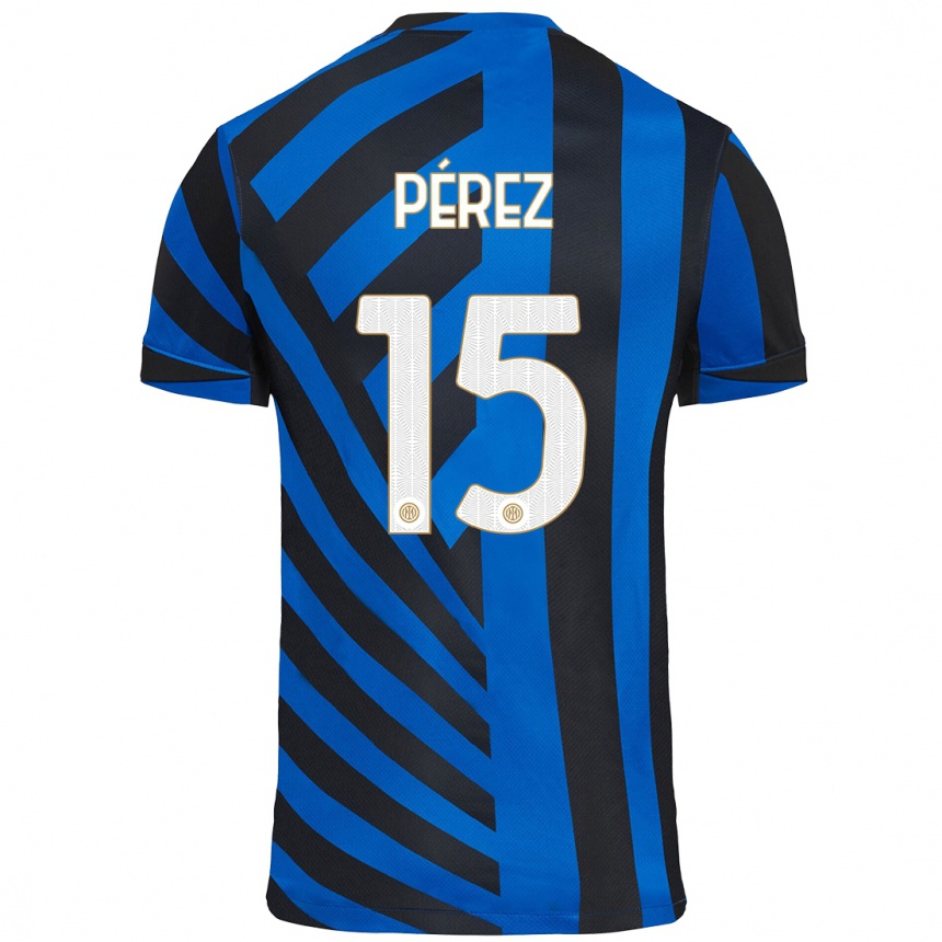 Kids Football Álex Pérez #15 Blue Black Home Jersey 2024/25 T-Shirt Nz