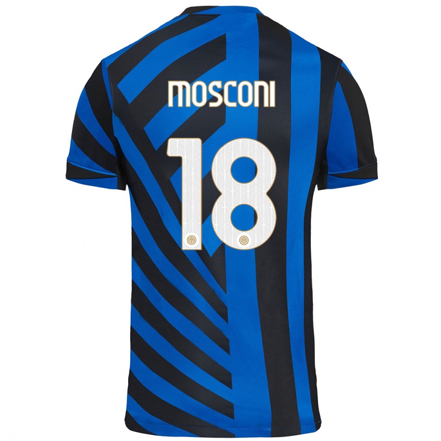 Kids Football Mattia Mosconi #18 Blue Black Home Jersey 2024/25 T-Shirt Nz