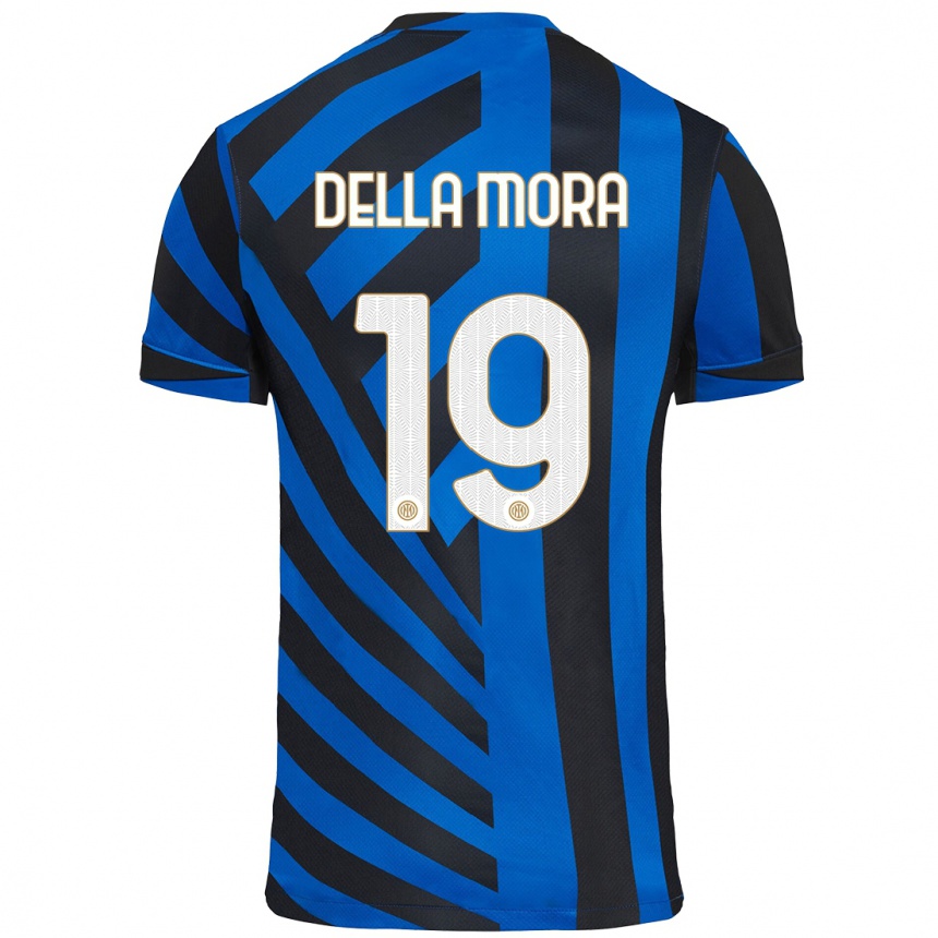 Kids Football Tommaso Della Mora #19 Blue Black Home Jersey 2024/25 T-Shirt Nz