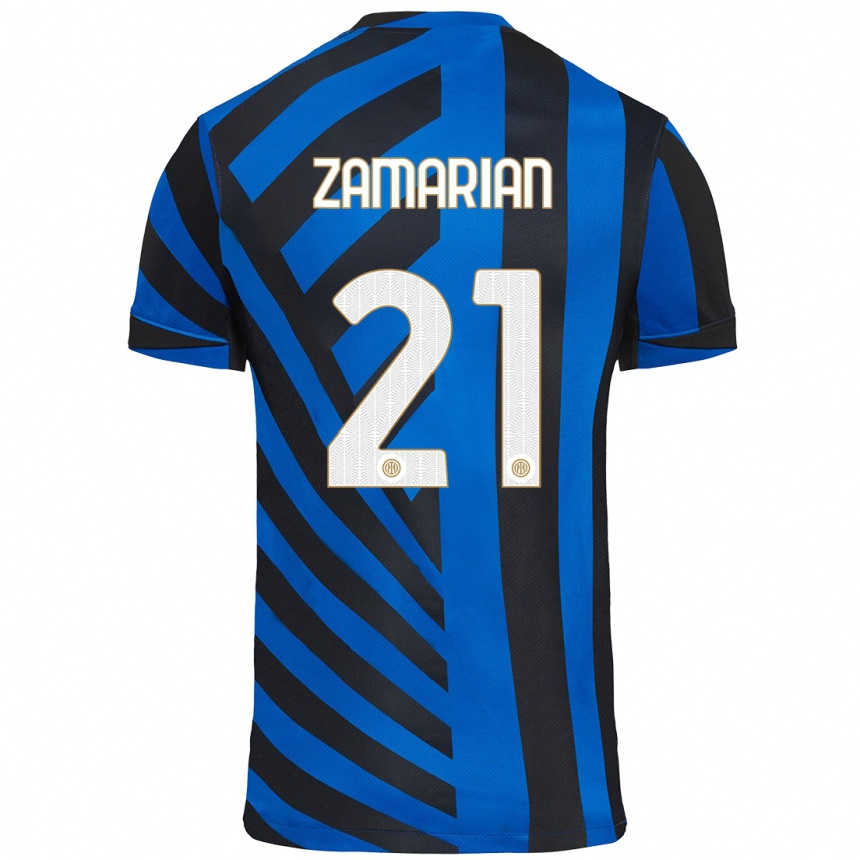 Kids Football Matteo Zamarian #21 Blue Black Home Jersey 2024/25 T-Shirt Nz