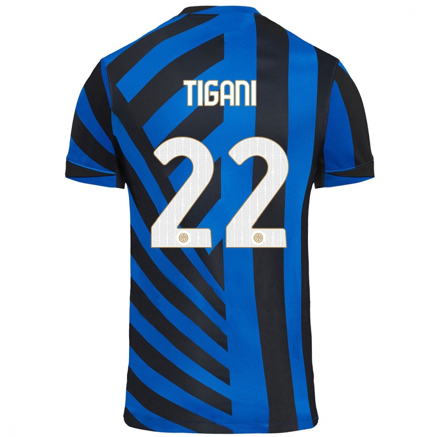 Kids Football Edoardo Tigani #22 Blue Black Home Jersey 2024/25 T-Shirt Nz