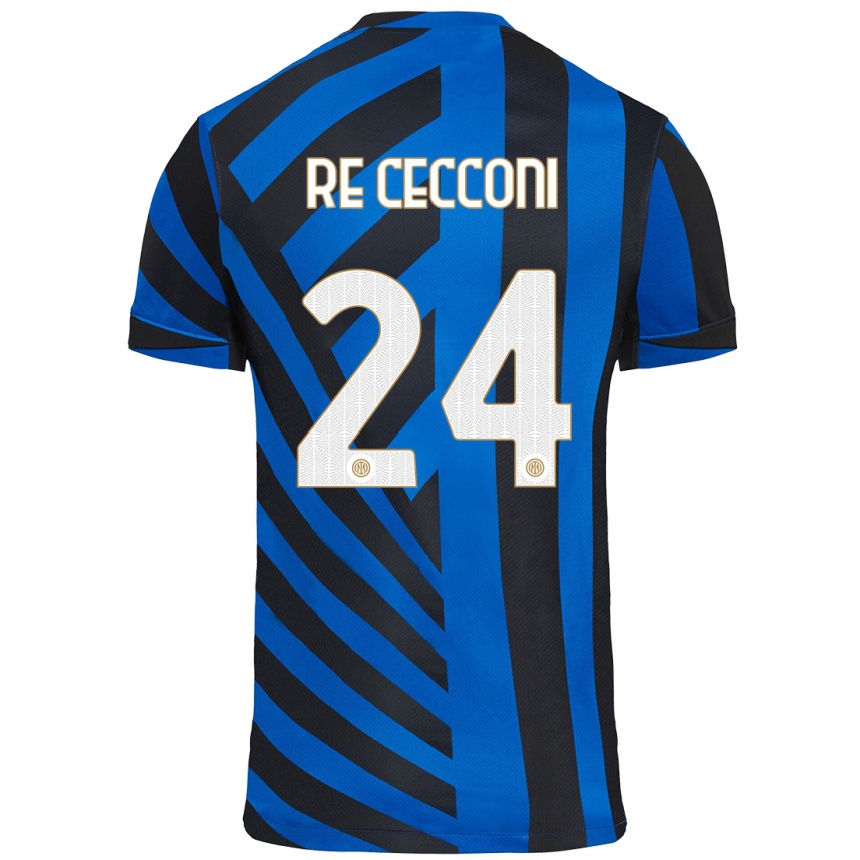 Kids Football Gabriele Re Cecconi #24 Blue Black Home Jersey 2024/25 T-Shirt Nz