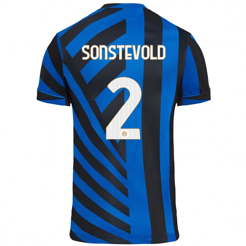 Kids Football Anja Sonstevold #2 Blue Black Home Jersey 2024/25 T-Shirt Nz