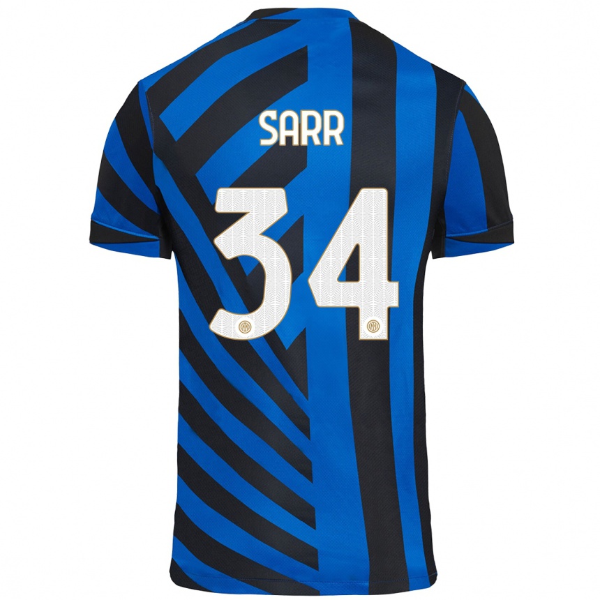 Kids Football Amadou Sarr #34 Blue Black Home Jersey 2024/25 T-Shirt Nz