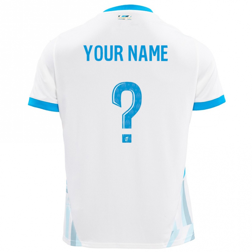 Kids Football Your Name #0 White Sky Blue Home Jersey 2024/25 T-Shirt Nz