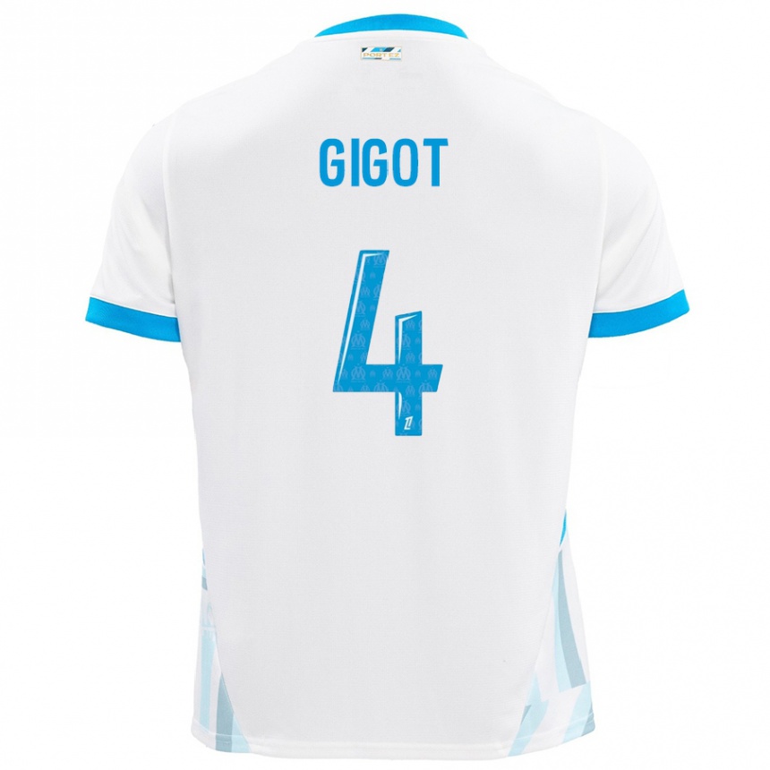 Kids Football Samuel Gigot #4 White Sky Blue Home Jersey 2024/25 T-Shirt Nz