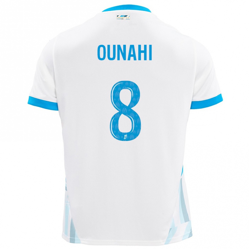 Kids Football Azzedine Ounahi #8 White Sky Blue Home Jersey 2024/25 T-Shirt Nz