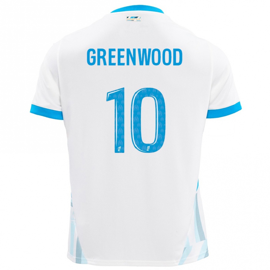 Kids Football Mason Greenwood #10 White Sky Blue Home Jersey 2024/25 T-Shirt Nz