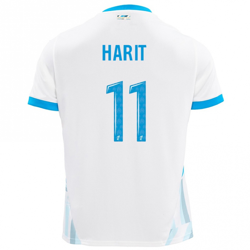 Kids Football Amine Harit #11 White Sky Blue Home Jersey 2024/25 T-Shirt Nz