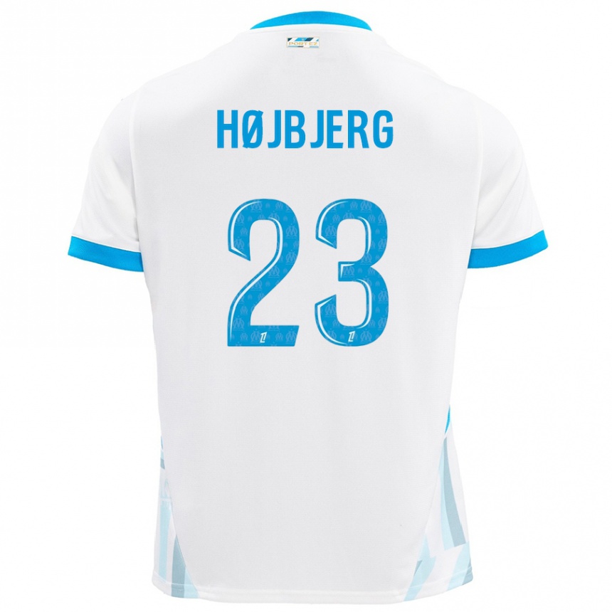 Kids Football Pierre Emile Hojbjerg #23 White Sky Blue Home Jersey 2024/25 T-Shirt Nz