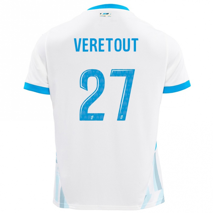 Kids Football Jordan Veretout #27 White Sky Blue Home Jersey 2024/25 T-Shirt Nz