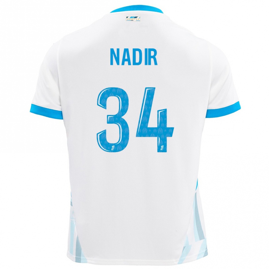 Kids Football Bilal Nadir #34 White Sky Blue Home Jersey 2024/25 T-Shirt Nz