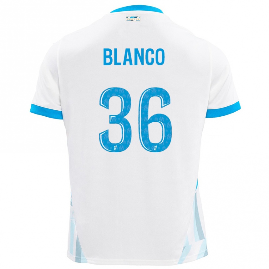 Kids Football Ruben Blanco #36 White Sky Blue Home Jersey 2024/25 T-Shirt Nz