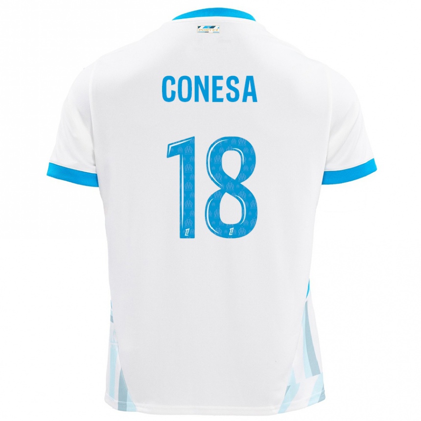 Kids Football Anna Conesa #18 White Sky Blue Home Jersey 2024/25 T-Shirt Nz