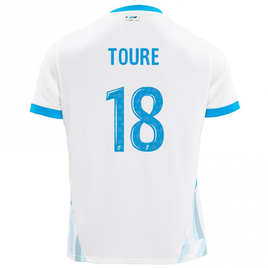 Kids Football Isaak Toure #18 White Sky Blue Home Jersey 2024/25 T-Shirt Nz