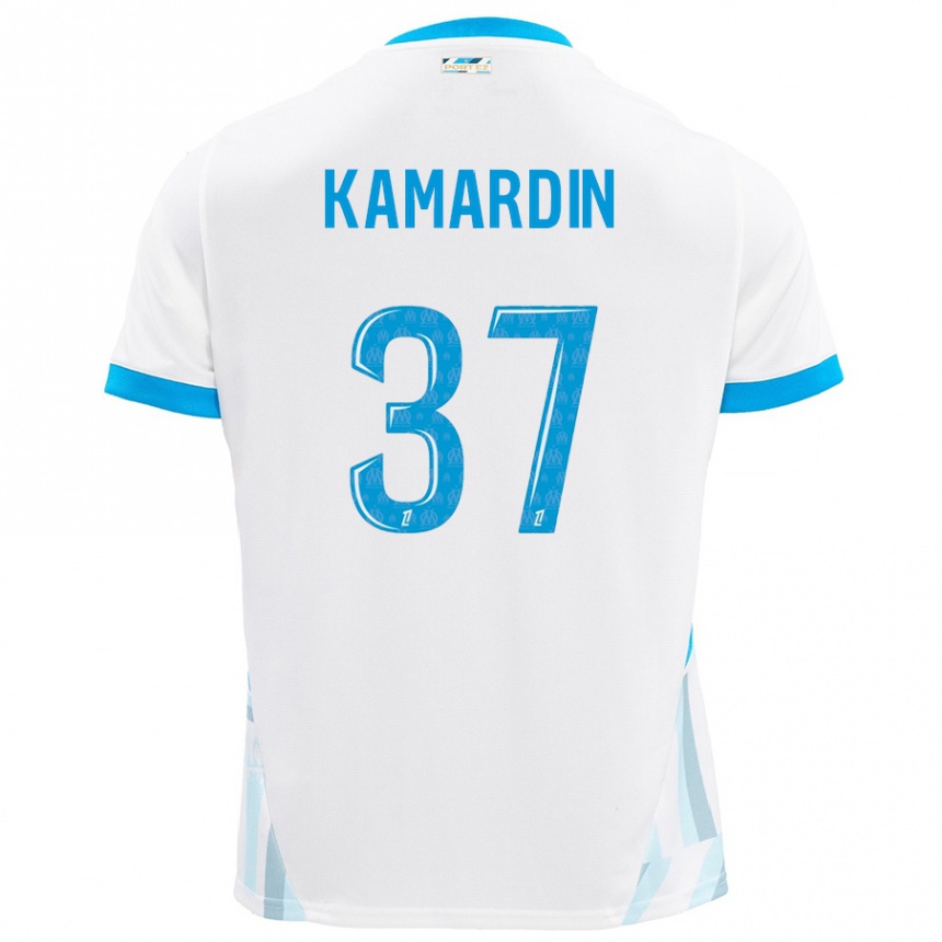 Kids Football Aaron Kamardin #37 White Sky Blue Home Jersey 2024/25 T-Shirt Nz