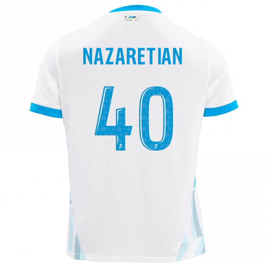 Kids Football Manuel Nazaretian #40 White Sky Blue Home Jersey 2024/25 T-Shirt Nz