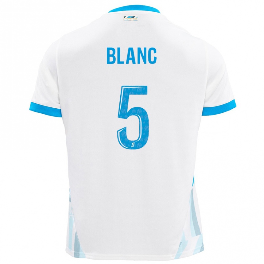 Kids Football Amandine Blanc #5 White Sky Blue Home Jersey 2024/25 T-Shirt Nz