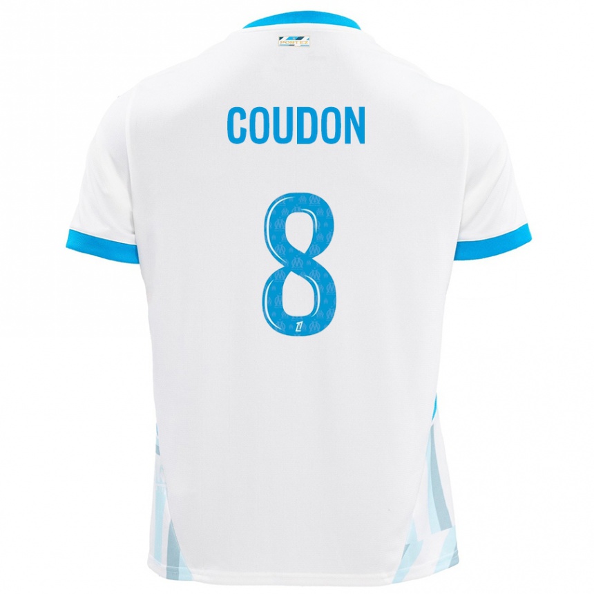 Kids Football Marine Coudon #8 White Sky Blue Home Jersey 2024/25 T-Shirt Nz