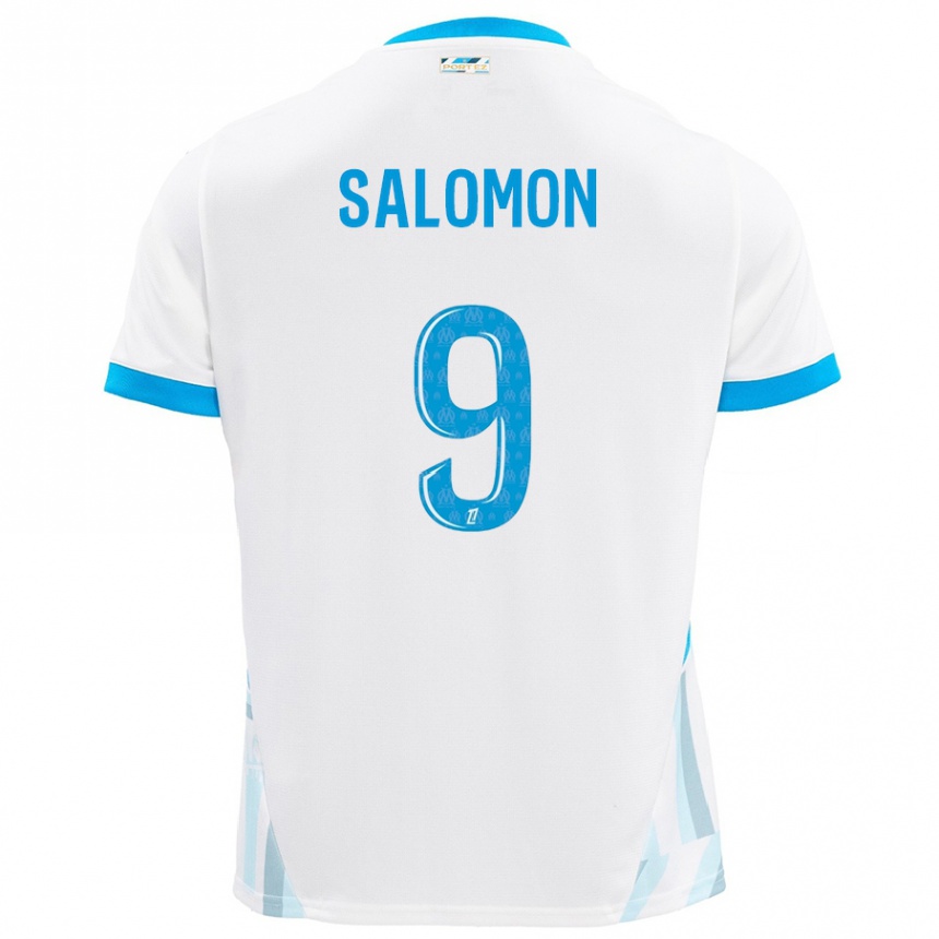 Kids Football Maeva Salomon #9 White Sky Blue Home Jersey 2024/25 T-Shirt Nz