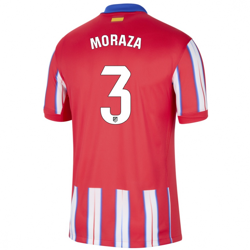 Kids Football Ainhoa Moraza #3 Red White Blue Home Jersey 2024/25 T-Shirt Nz