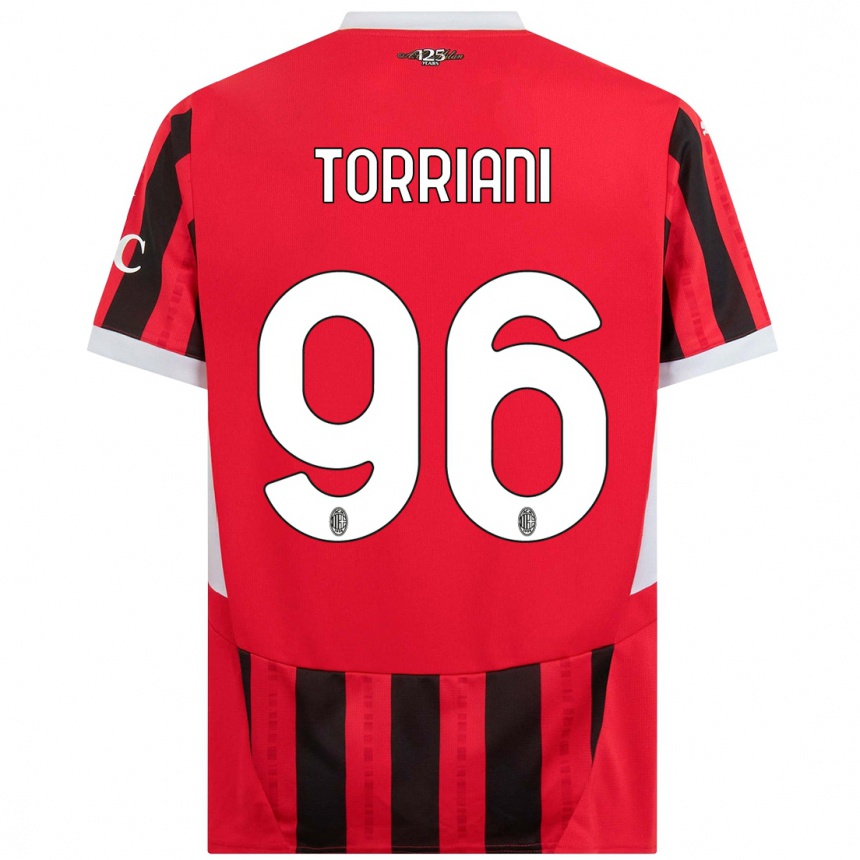 Kids Football Lorenzo Torriani #96 Red Black Home Jersey 2024/25 T-Shirt Nz