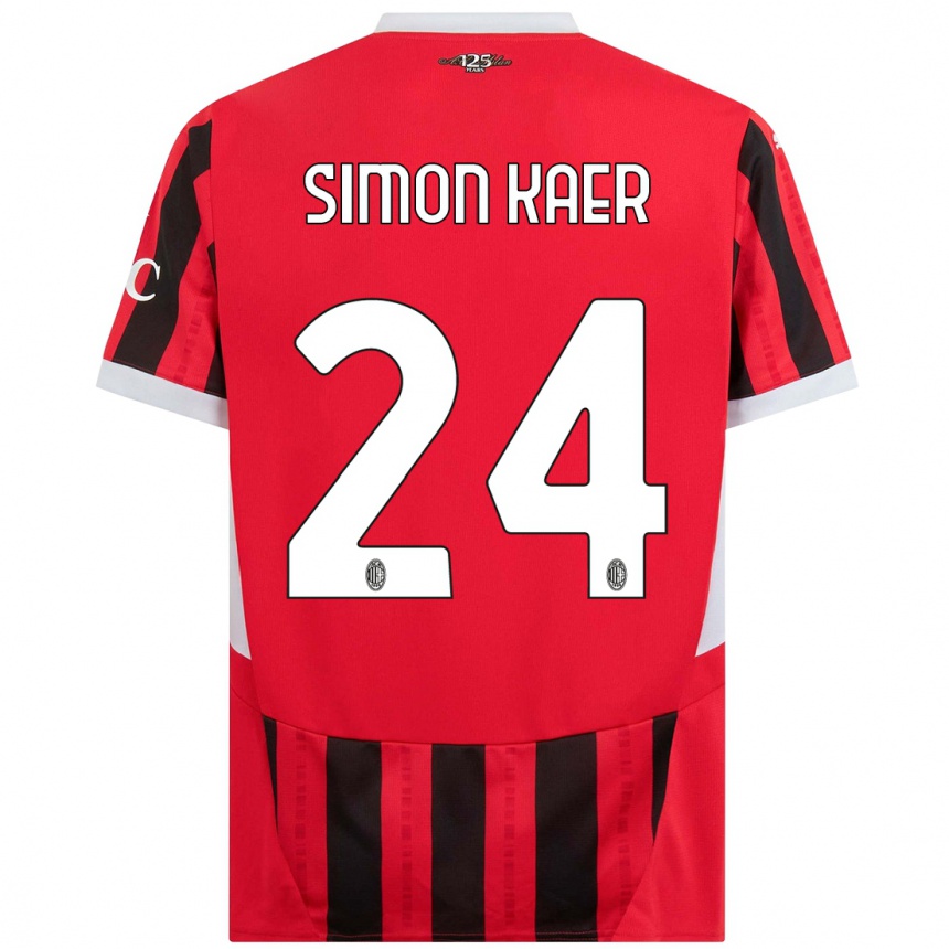 Kids Football Simon Kaer #24 Red Black Home Jersey 2024/25 T-Shirt Nz