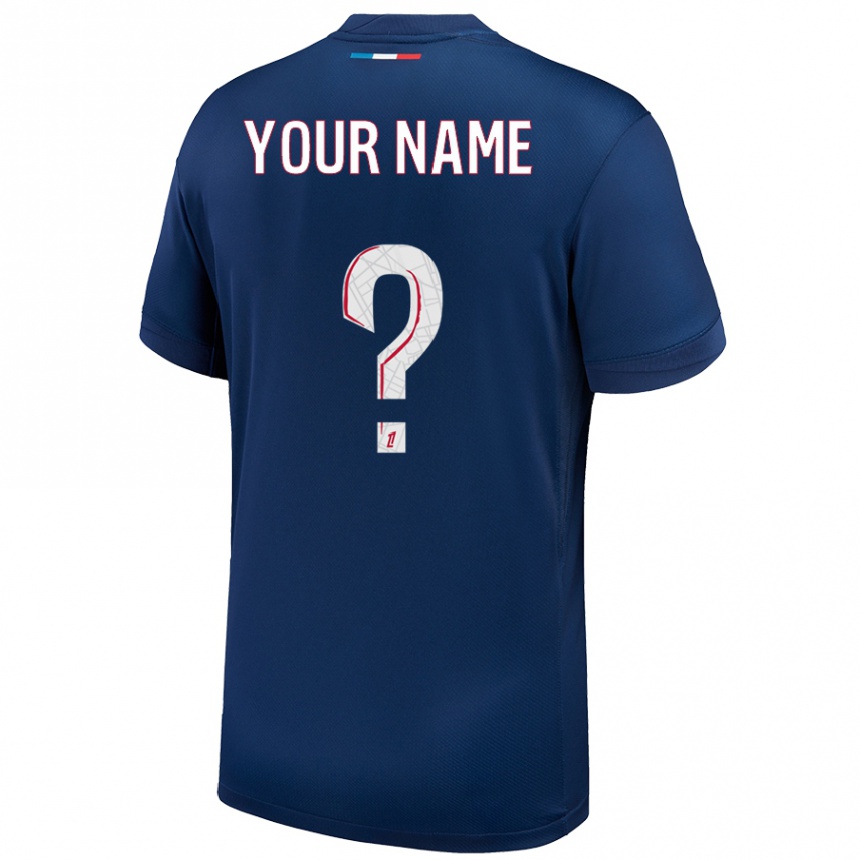 Kids Football Your Name #0 Navy Blue White Home Jersey 2024/25 T-Shirt Nz