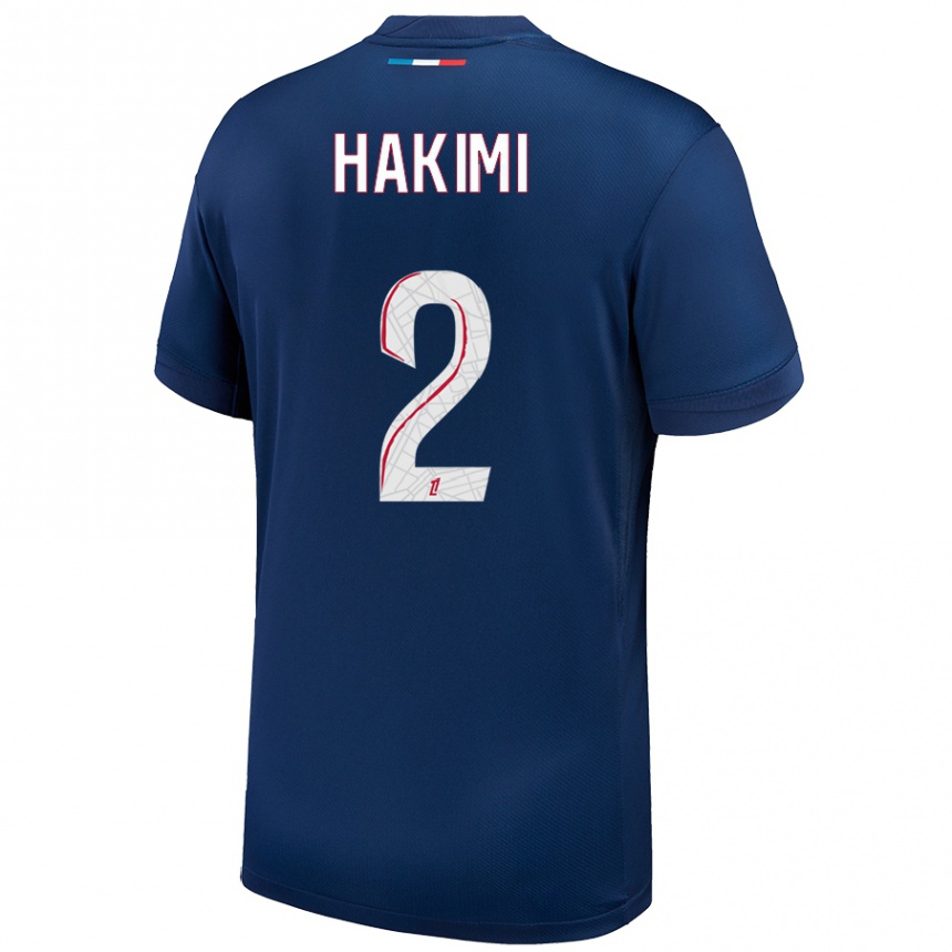 Kids Football Achraf Hakimi #2 Navy Blue White Home Jersey 2024/25 T-Shirt Nz