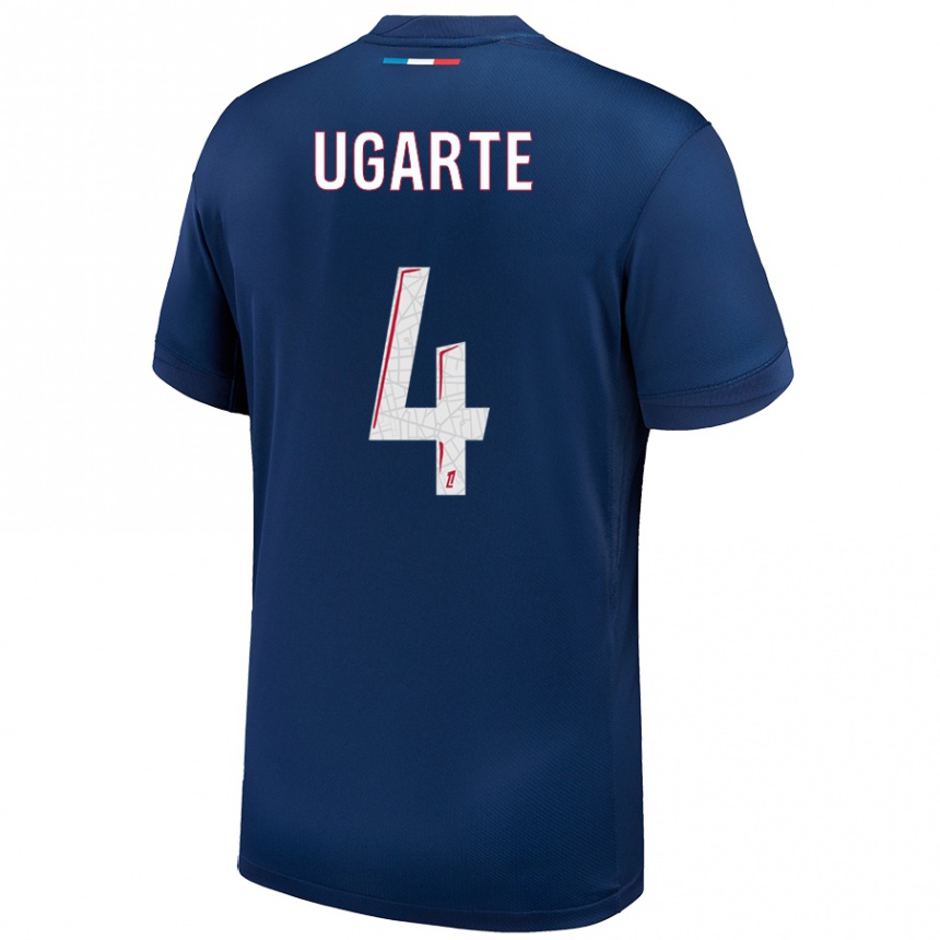 Kids Football Manuel Ugarte #4 Navy Blue White Home Jersey 2024/25 T-Shirt Nz