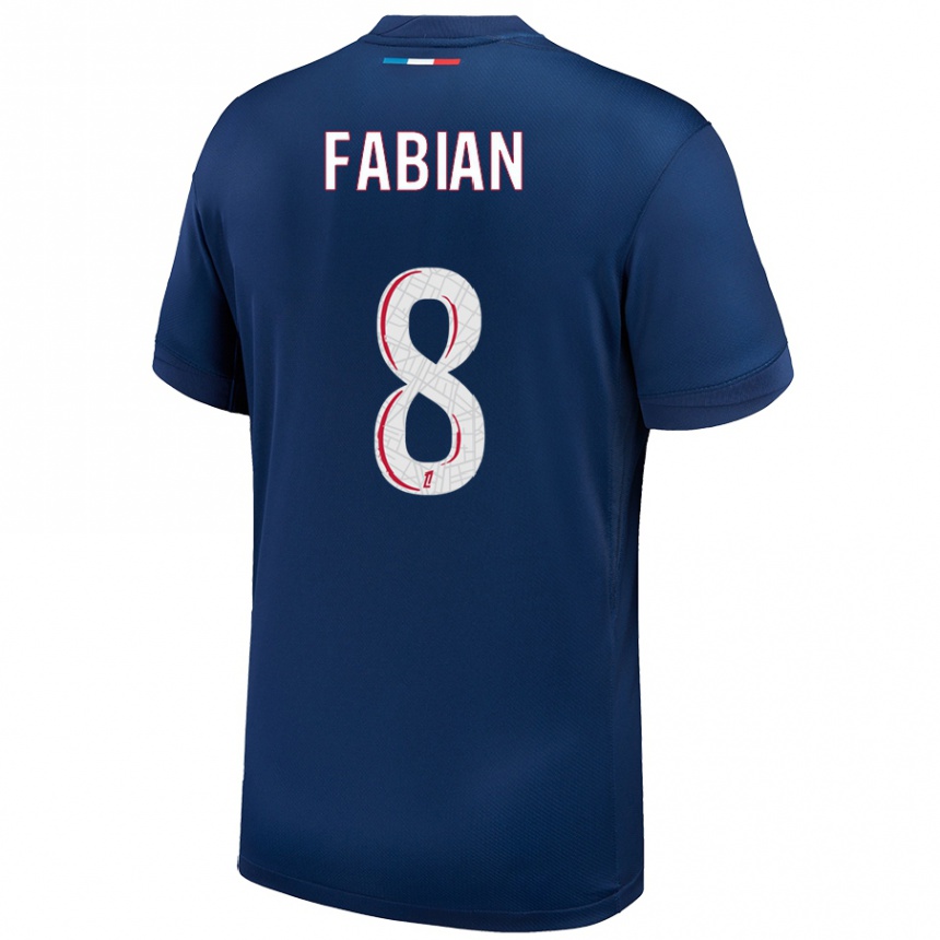 Kids Football Fabian Ruiz #8 Navy Blue White Home Jersey 2024/25 T-Shirt Nz