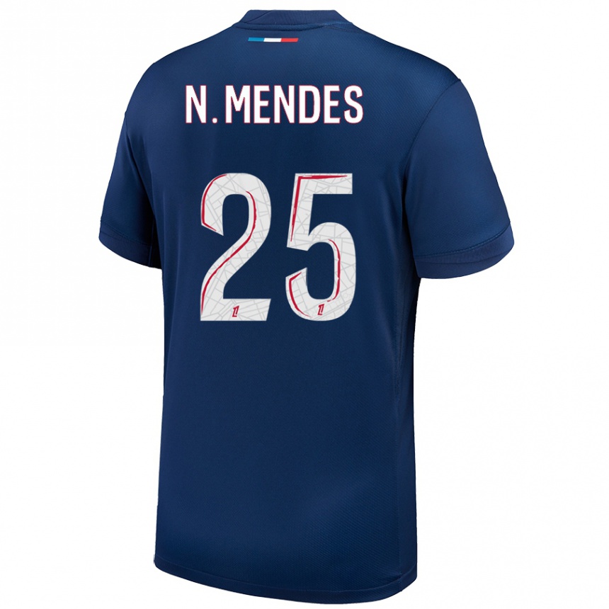 Kids Football Nuno Mendes #25 Navy Blue White Home Jersey 2024/25 T-Shirt Nz