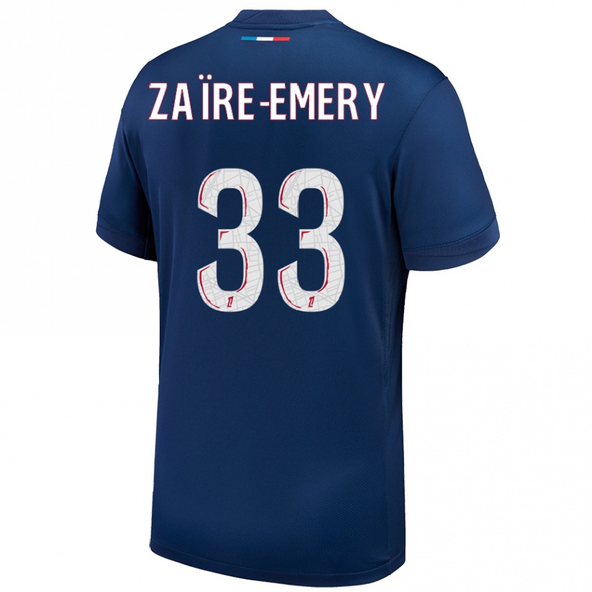 Kids Football Warren Zaire Emery #33 Navy Blue White Home Jersey 2024/25 T-Shirt Nz