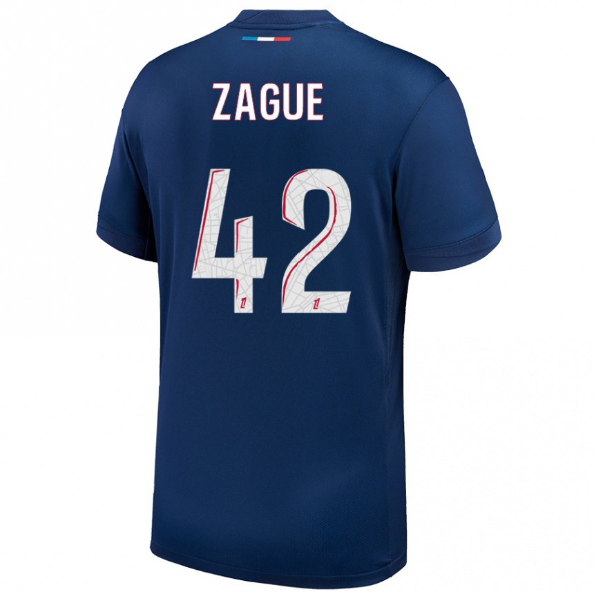 Kids Football Yoram Zague #42 Navy Blue White Home Jersey 2024/25 T-Shirt Nz