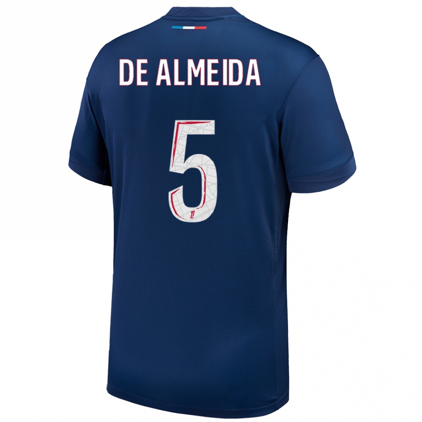 Kids Football Elisa De Almeida #5 Navy Blue White Home Jersey 2024/25 T-Shirt Nz