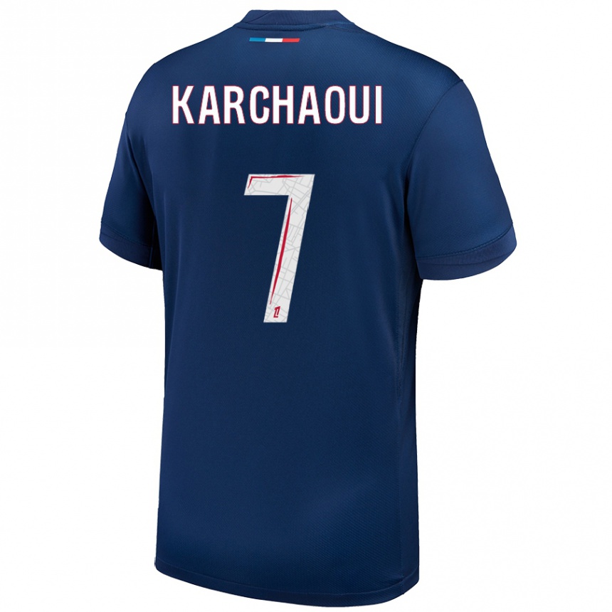 Kids Football Sakina Karchaoui #7 Navy Blue White Home Jersey 2024/25 T-Shirt Nz