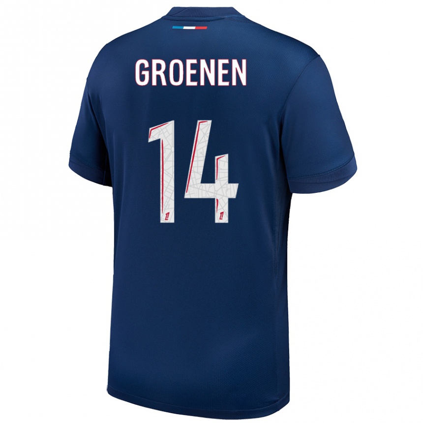 Kids Football Jackie Groenen #14 Navy Blue White Home Jersey 2024/25 T-Shirt Nz