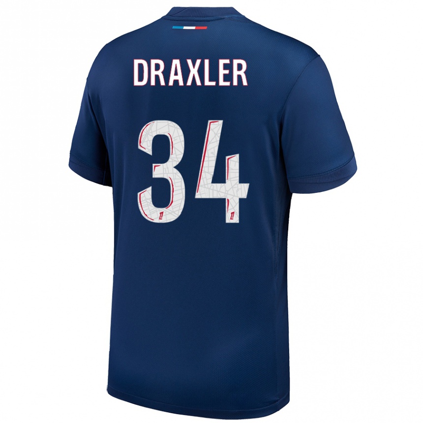 Kids Football Julian Draxler #34 Navy Blue White Home Jersey 2024/25 T-Shirt Nz