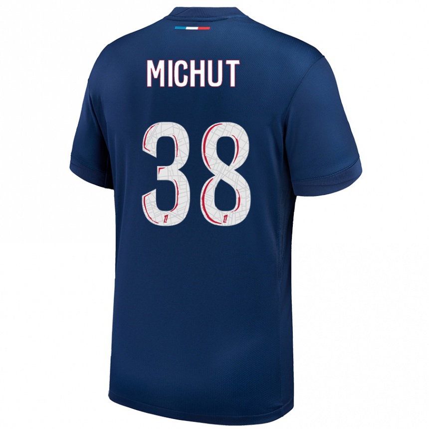 Kids Football Edouard Michut #38 Navy Blue White Home Jersey 2024/25 T-Shirt Nz