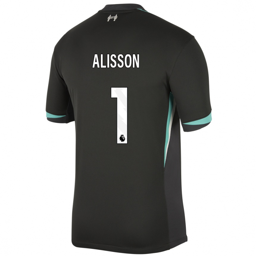 Kids Football Alisson #1 Black Anthracite White Away Jersey 2024/25 T-Shirt Nz