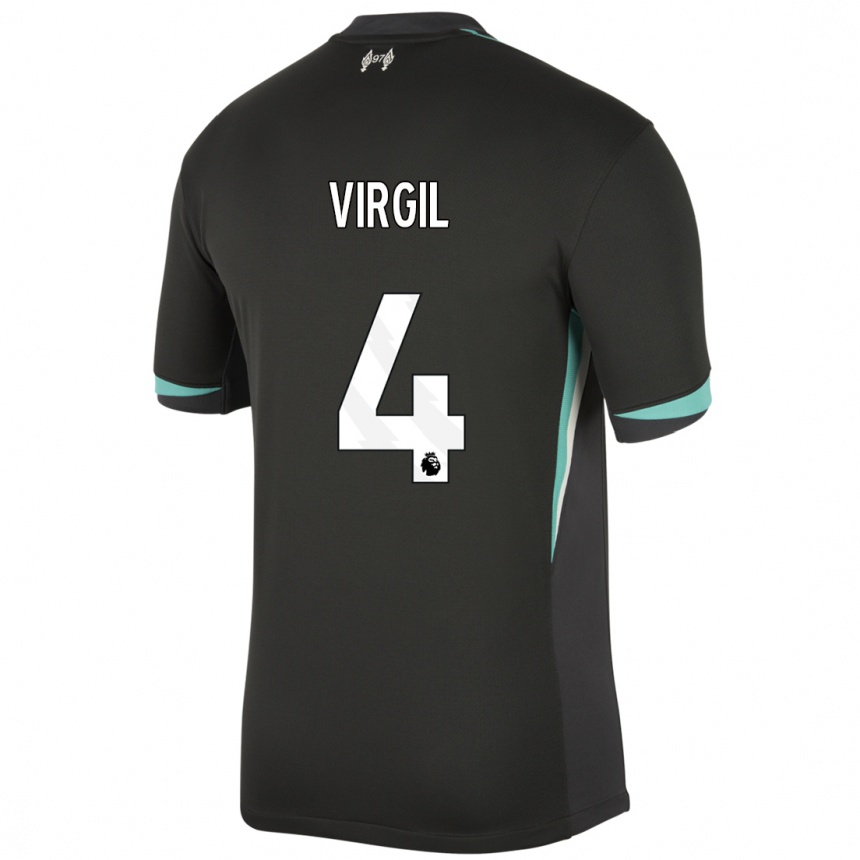 Kids Football Virgil Van Dijk #4 Black Anthracite White Away Jersey 2024/25 T-Shirt Nz