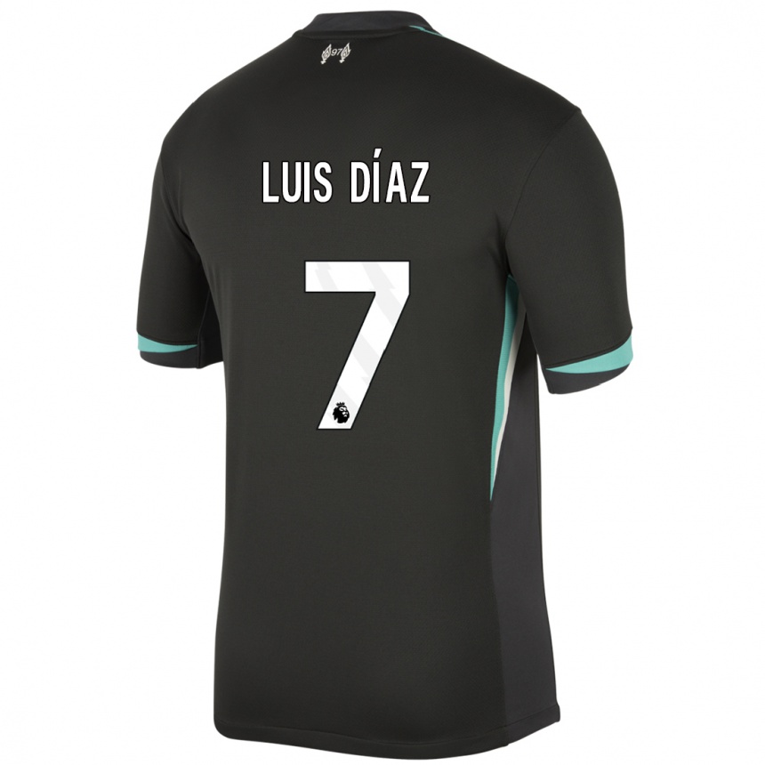 Kids Football Luis Diaz #7 Black Anthracite White Away Jersey 2024/25 T-Shirt Nz