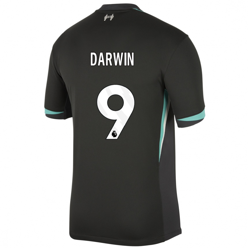 Kids Football Darwin Nunez #9 Black Anthracite White Away Jersey 2024/25 T-Shirt Nz