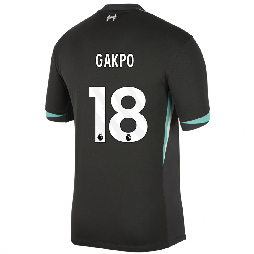 Kids Football Cody Gakpo #18 Black Anthracite White Away Jersey 2024/25 T-Shirt Nz