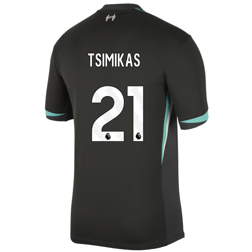 Kids Football Konstantinos Tsimikas #21 Black Anthracite White Away Jersey 2024/25 T-Shirt Nz