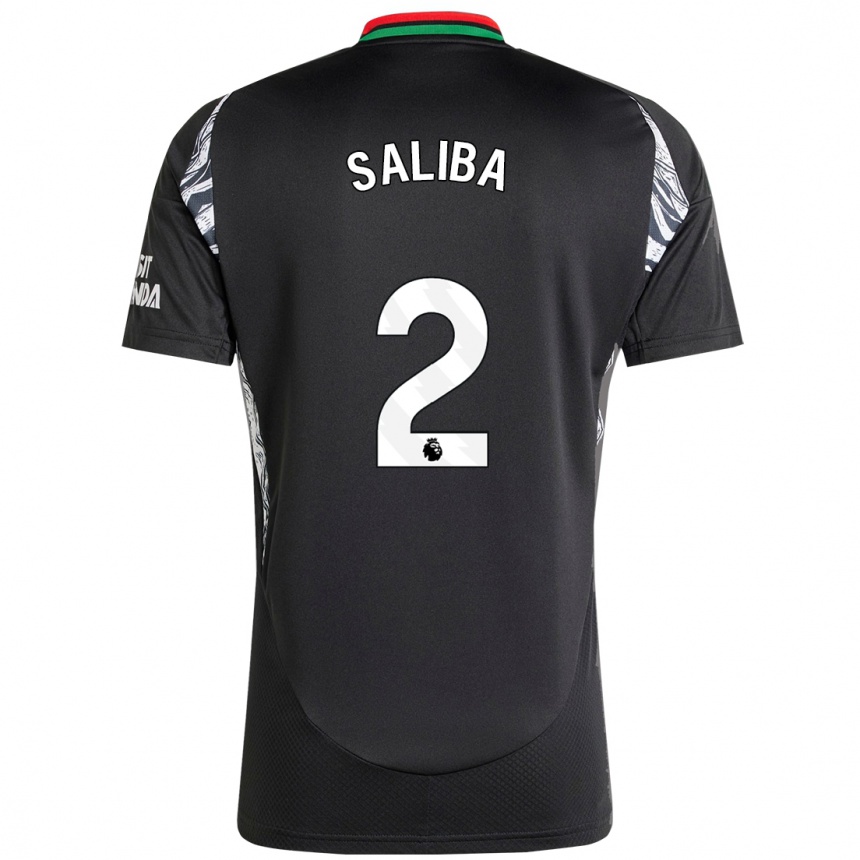 Kids Football William Saliba #2 Black Away Jersey 2024/25 T-Shirt Nz