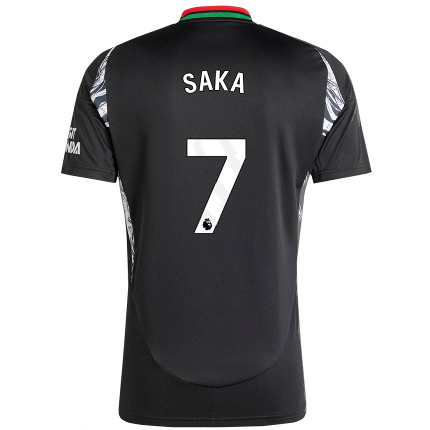 Kids Football Bukayo Saka #7 Black Away Jersey 2024/25 T-Shirt Nz